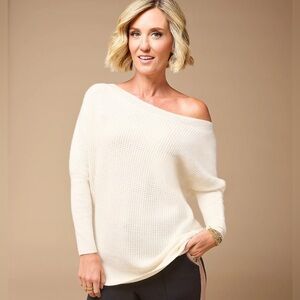 Studio Park Womens Large Cream Cashmere Sweater Oversized Off Shoulder Dolman